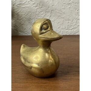 Vintage Solid Brass Duck Figurine Small Paperweight Patina